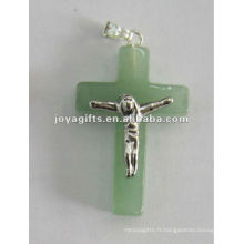 Type de pendentif en pierre naturelle, croix Aventurine verte Pendentif attacher le corps de Jésus